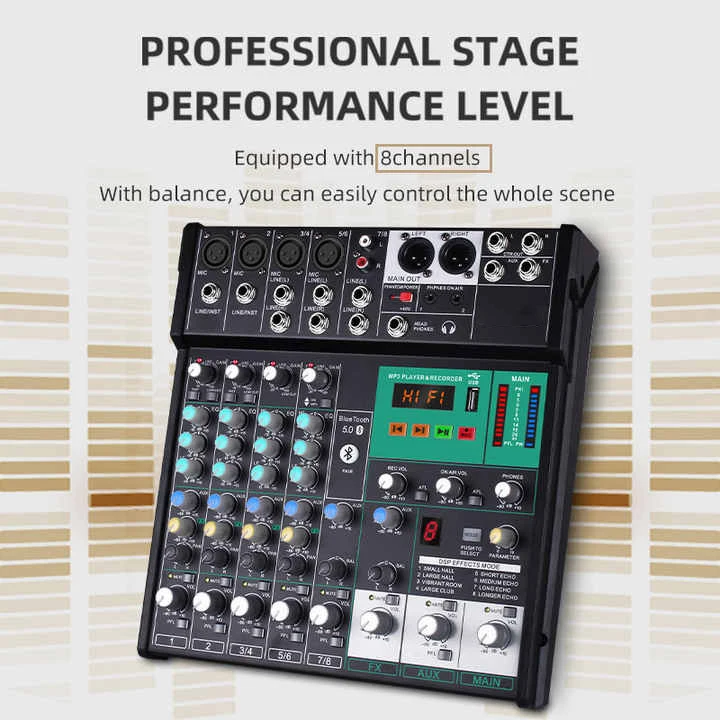 Professional 8-Channel DJ Audi - đánh giá và giá Audio Mixer 16 Channel Usb