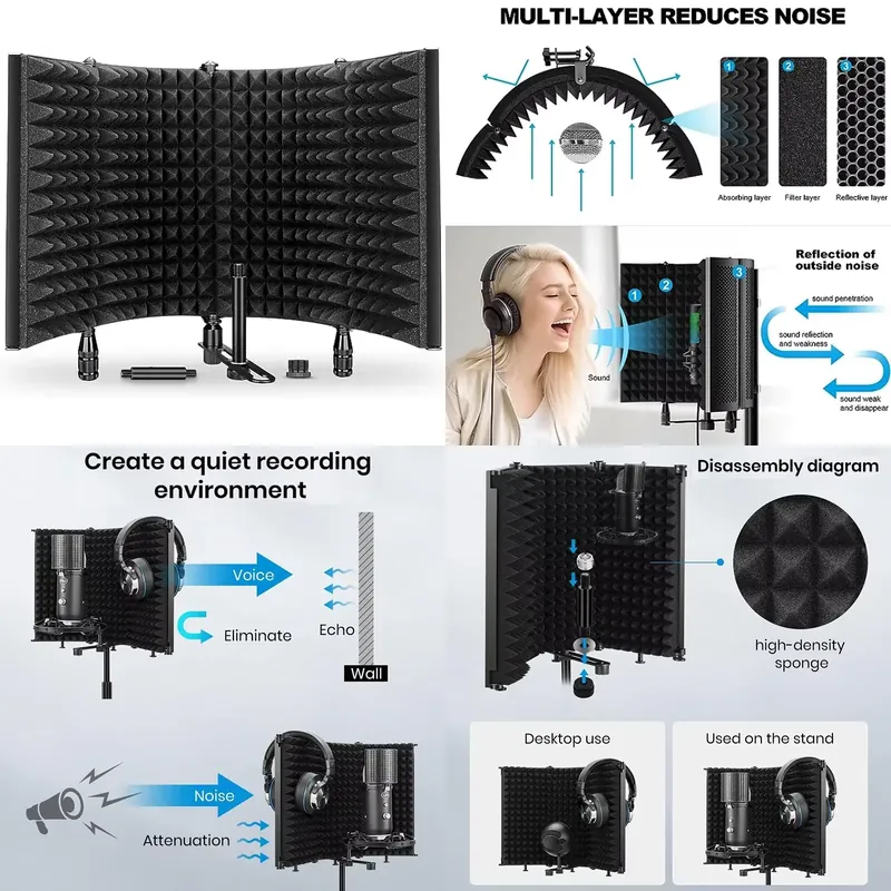 Foldable Studio Microphone Shi - đánh giá và giá Vocal Booth Isolation Shield